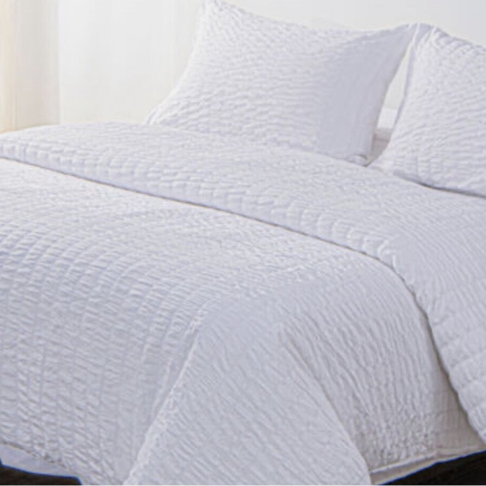 AQUA Seersucker King Duvet Cover 3 Pcs Set White New